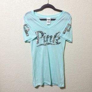 Light blue Sequin PINK t shirt